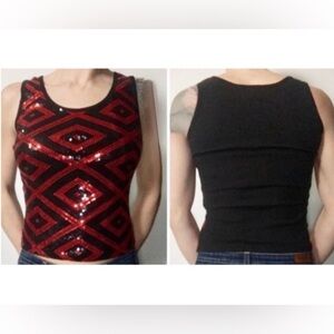Bisou Bisou Black and Red Sequin Tank Top M